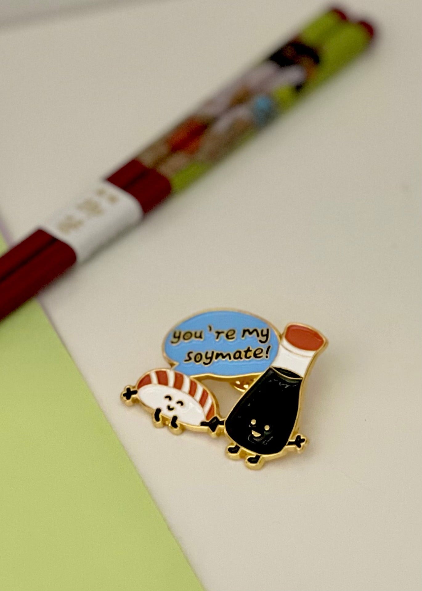 Soymate enamel pin