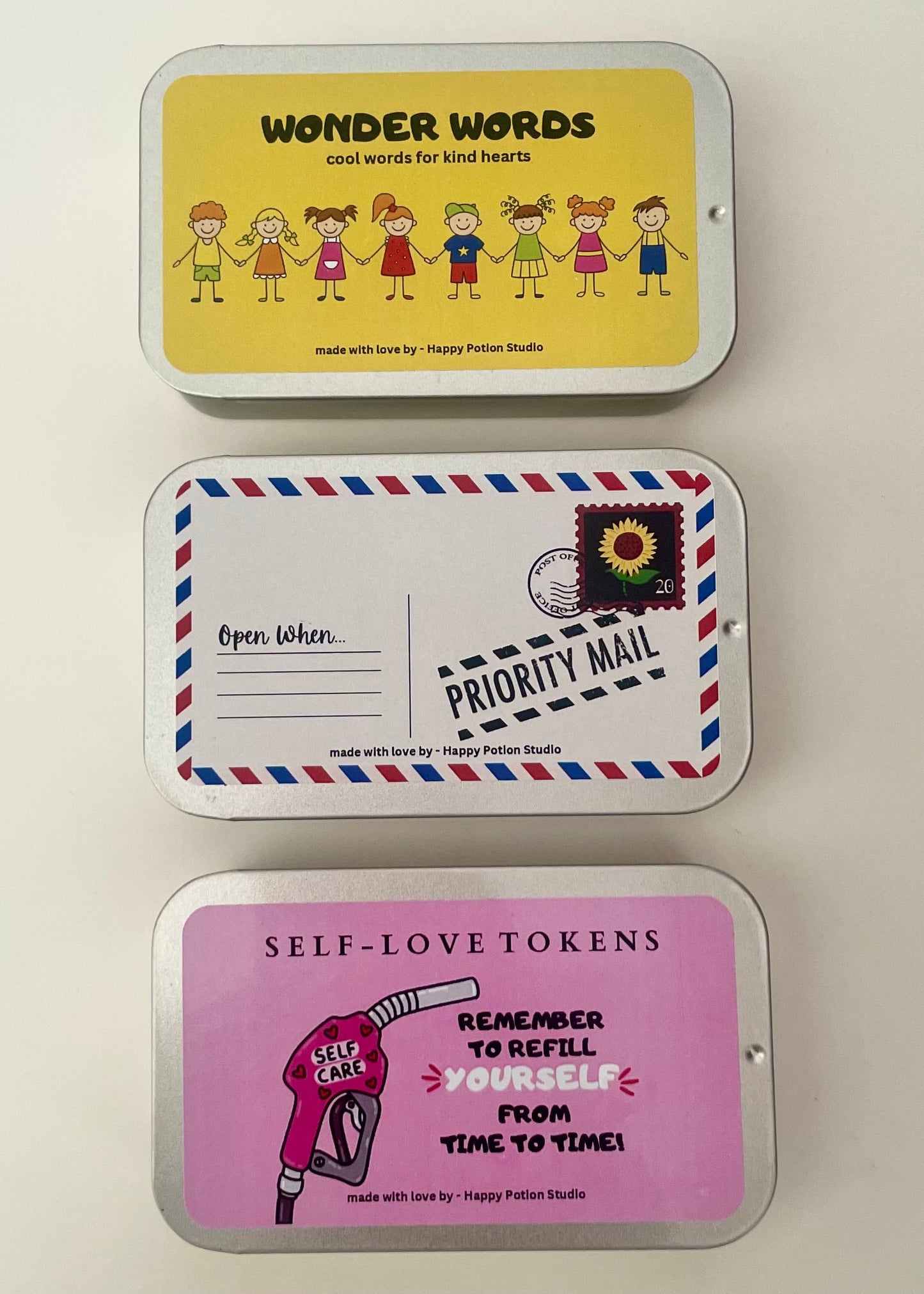 Self Love tokens tin + Wonder Words tin + Open when cards tin