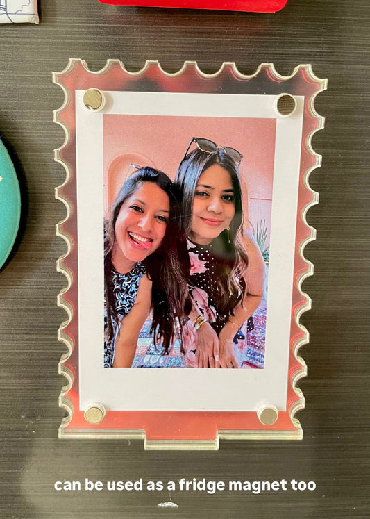Customised iridescent polaroid frame stand/fridge magnet