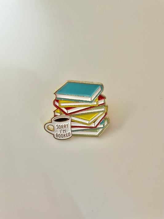 I’m booked enamel pin