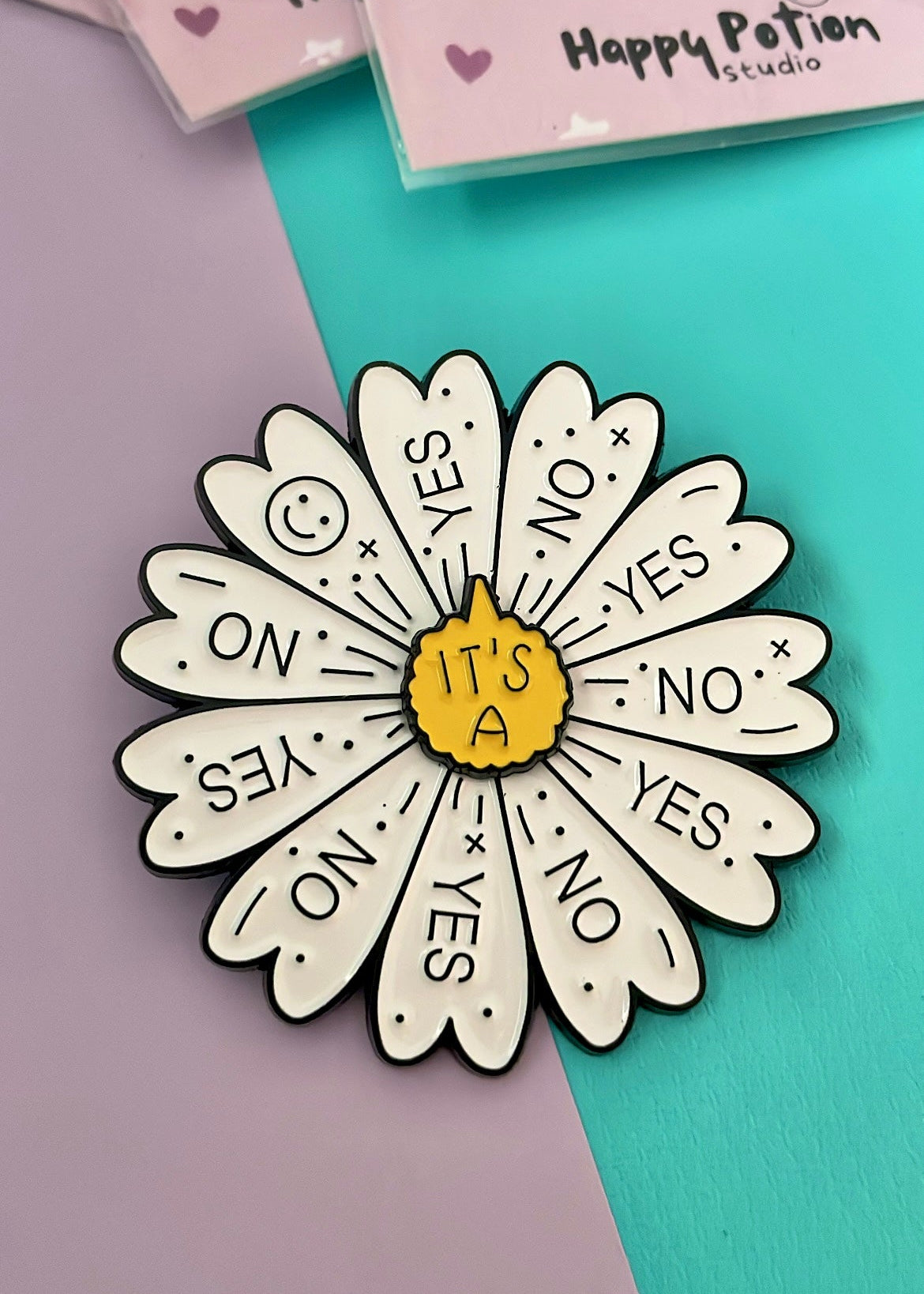 Yes or No spinner enamel pin