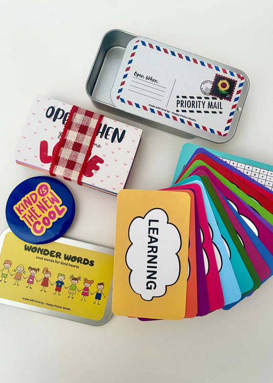 Wonder Words for kids tin + Open When tin bundle